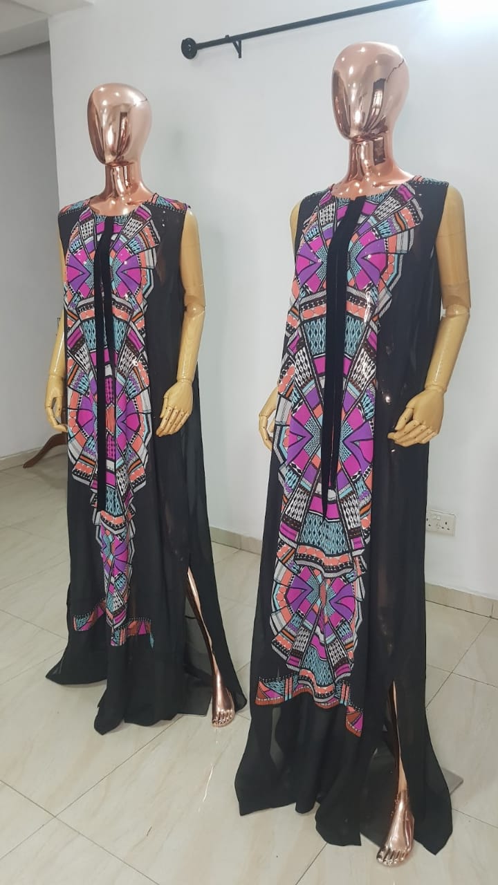 My Dress Multi colour Front Black Chiffon Kaftan - 084