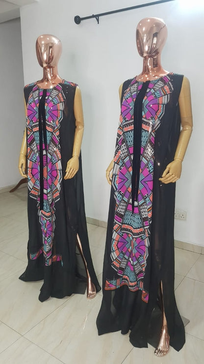 My Dress Multi colour Front Black Chiffon Kaftan - 084