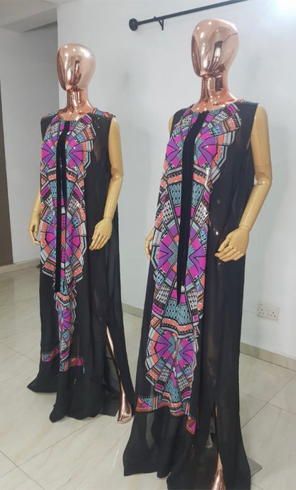 My Dress Multi colour Front Black Chiffon Kaftan - 084