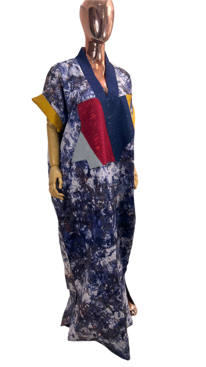 Adire Batik Tye Dye Cotton kaftan BouBou Caftan Summer Beach wear Evening wear maxi gown with slit - 039
