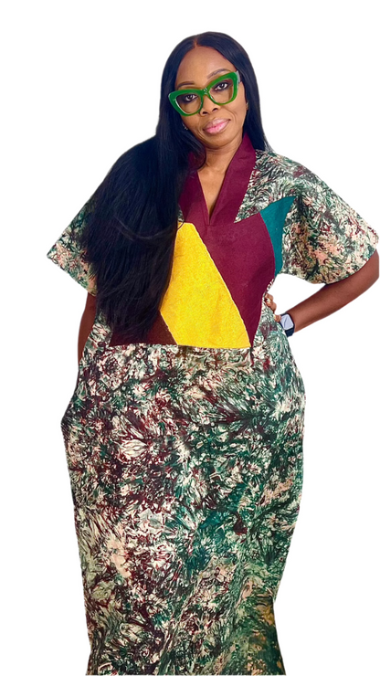 Adire Batik Tye Dye Cotton kaftan BouBou Caftan Summer Beach wear Evening wear maxi gown with slit - 039