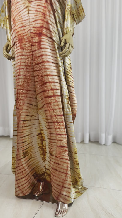 African Print Adire Silk Kaftan Evening Gown/maxi Dress