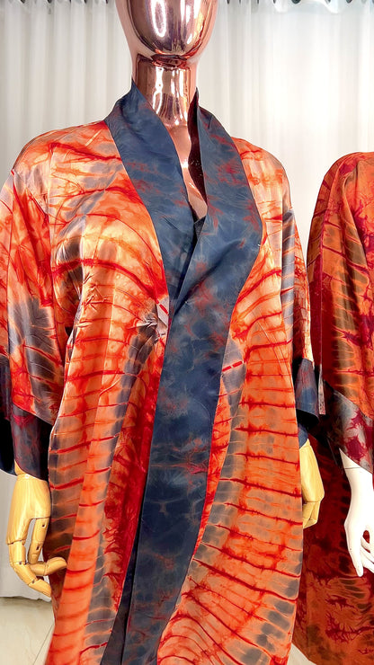 Contrast Kimono - Adire Silk  - 029 - Custom Order
