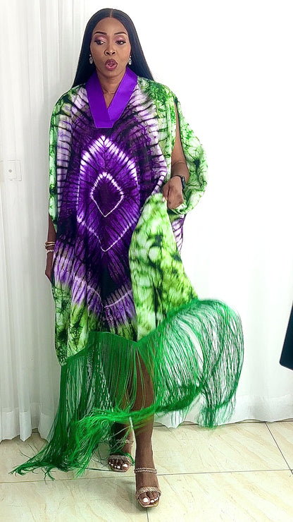 Adire/Tye Dye silk kaftan/BouBou/Caftan Shirt dress Summer/Beach wear Evening wear maxi/gown - 050