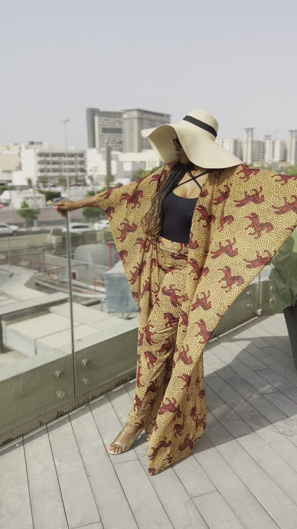 Ankara Stretch Pant and Chiffon Top Beach wear flow suit- 092 Horse print