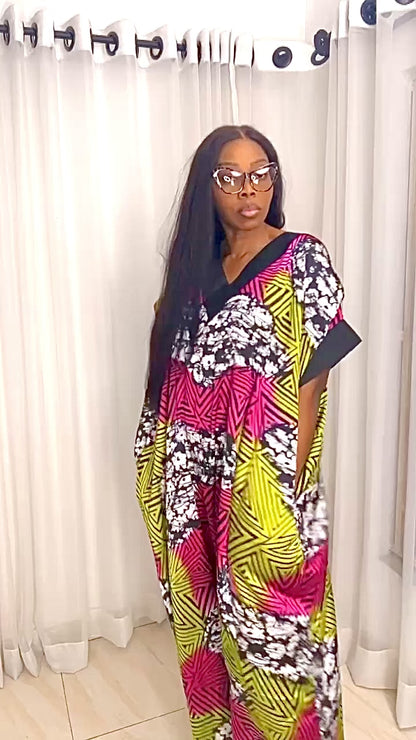 African print Ankara Silk Jumpsuit playsuit with Asooke neck details Summer Party Beachwear - 071 - Tall Length