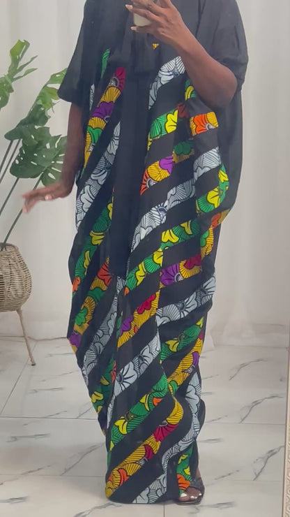Patchwork Ankara Chiffon Kaftan - 085 Red Black