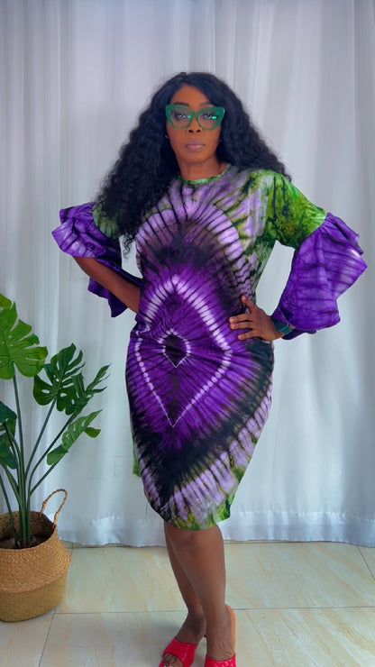 Adire/Tye Dye silk dress Summer Evening wear gown - 099