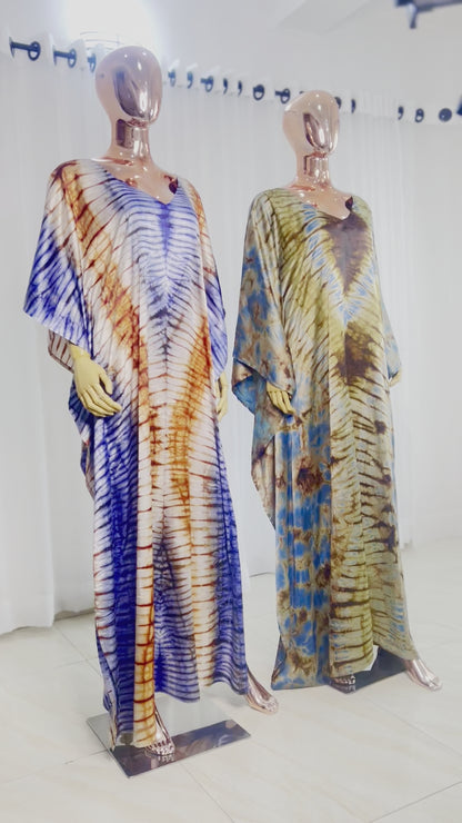 African Print Adire Silk Kaftan Evening Gown/maxi Dress