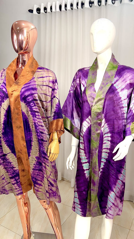 Contrast Kimono - Adire Silk  - 029 - Custom Order