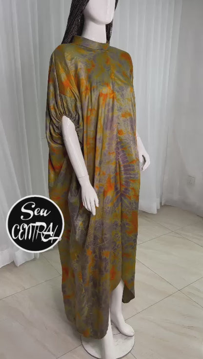 Eezzy Adire Silk Split Kaftan Maxi Dress - 051
