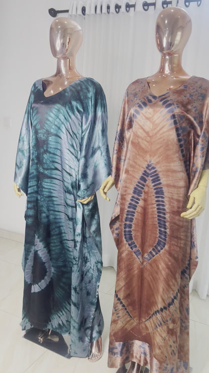 African Print Adire Silk Kaftan Evening Gown/maxi Dress