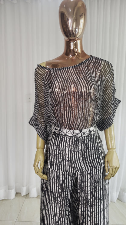 2Piece Pant Set Silk and Chiffon Summer Party - 041- Tall Length