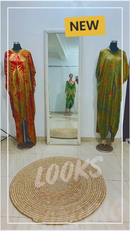 Eezzy Adire Silk Split Kaftan Maxi Dress - 051