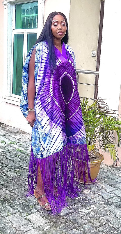 Adire/Tye Dye silk kaftan/BouBou/Caftan Shirt dress Summer/Beach wear Evening wear maxi/gown - 050
