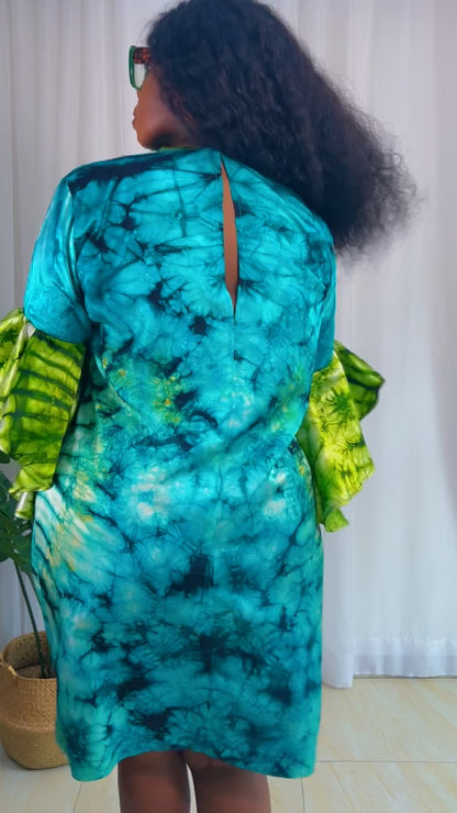 Adire/Tye Dye silk dress Summer Evening wear gown - 099