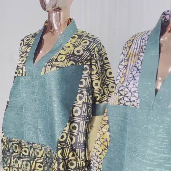 Adire/Batik Tye Dye Brocade kaftan/BouBou Kaftan/Caftan Shirt dress Summer/Beach wear Evening wear maxi/gown with slit