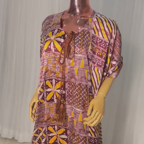 Adire/Batik Tye Dye Silk kaftan/BouBou Kaftan/Caftan Shirt dress Chiffon scarf Summer/Beach wear Evening wear maxi/gown with slit