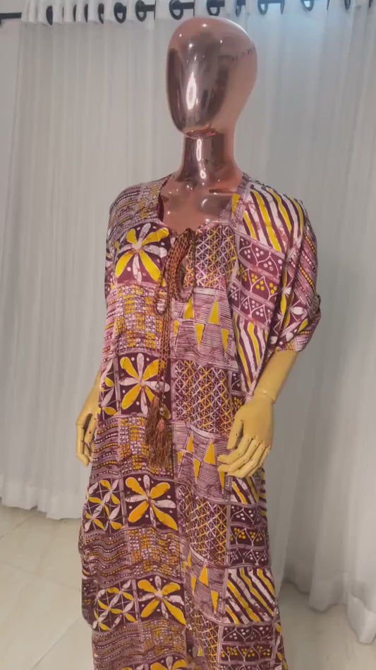 Adire/Batik Tye Dye Silk kaftan/BouBou Kaftan/Caftan Shirt dress Chiffon scarf Summer/Beach wear Evening wear maxi/gown with slit
