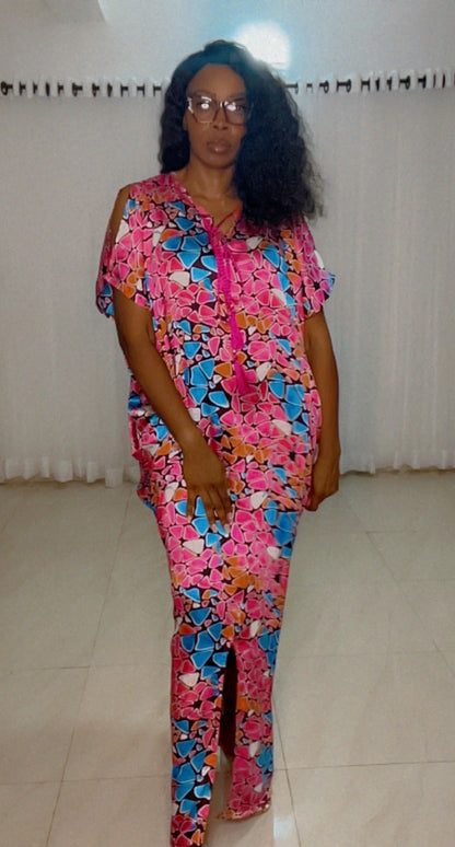 Eezzy Adire Silk Kaftan Maxi Dress - 001