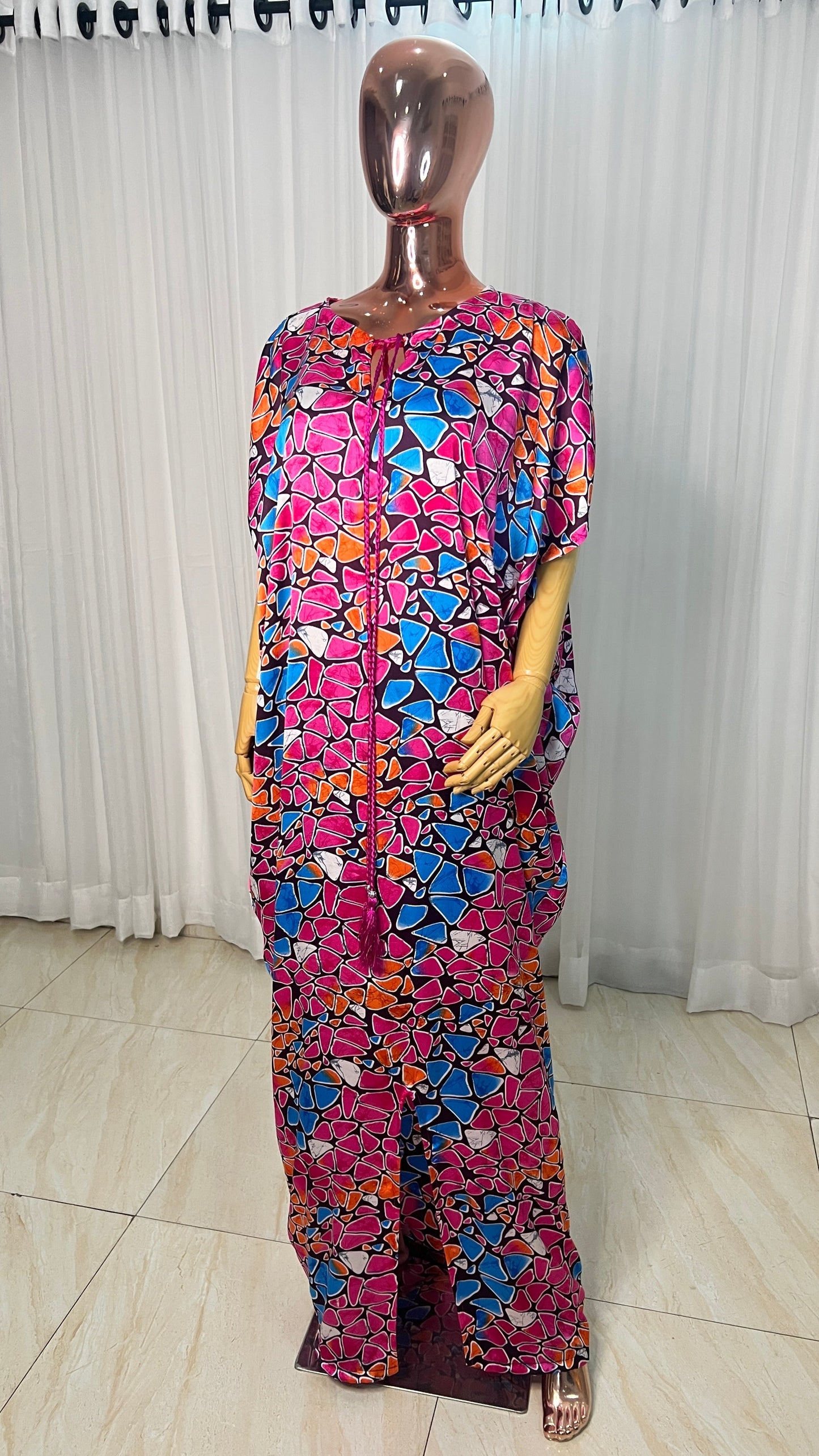 Eezzy Adire Silk Kaftan Maxi Dress - 001