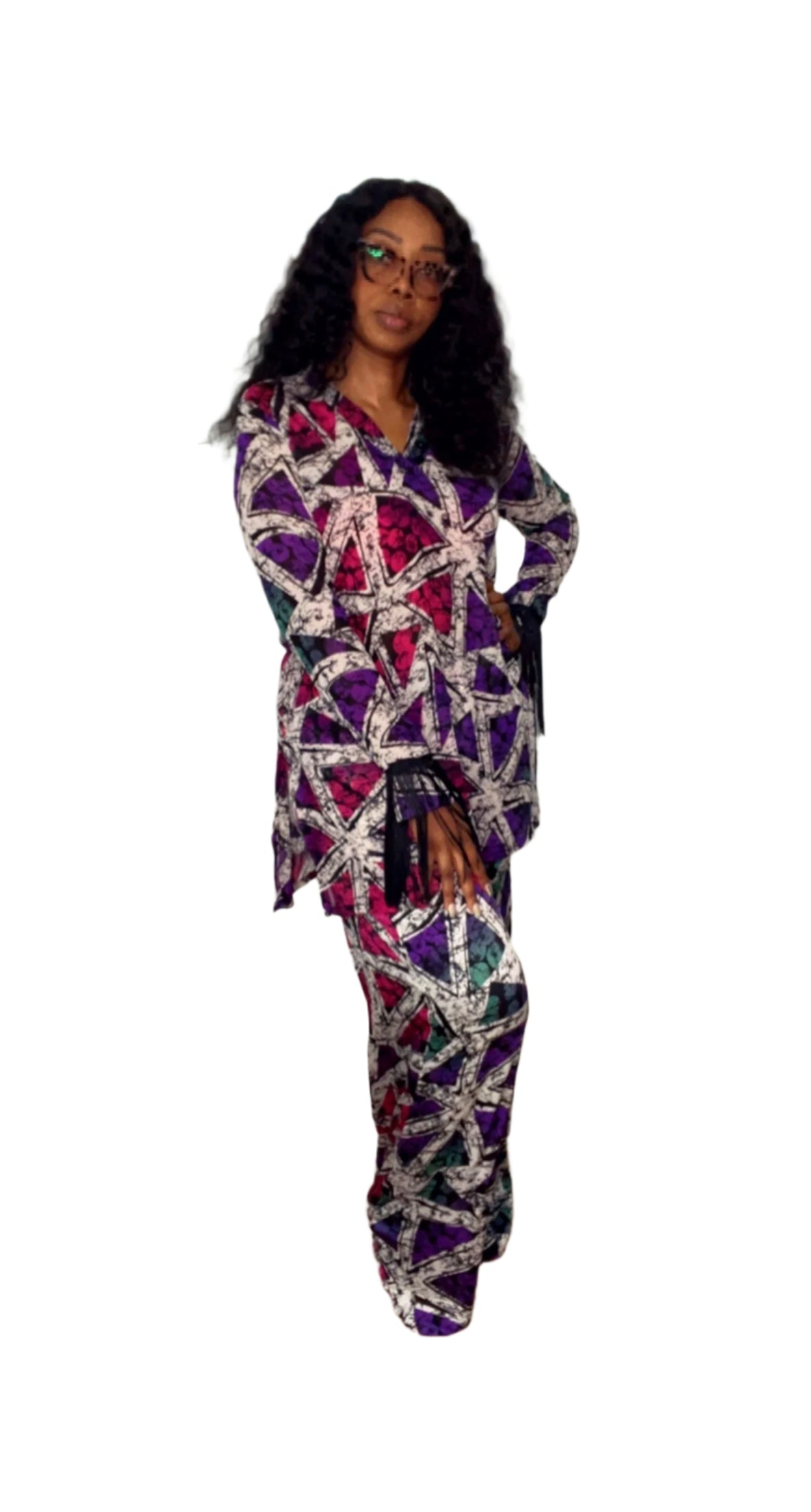 2Piece Summer Party Pant Set - Silk and Chiffon  - 011- Tall Length