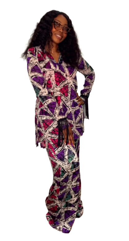 2Piece Summer Party Pant Set - Silk and Chiffon  - 011- Tall Length