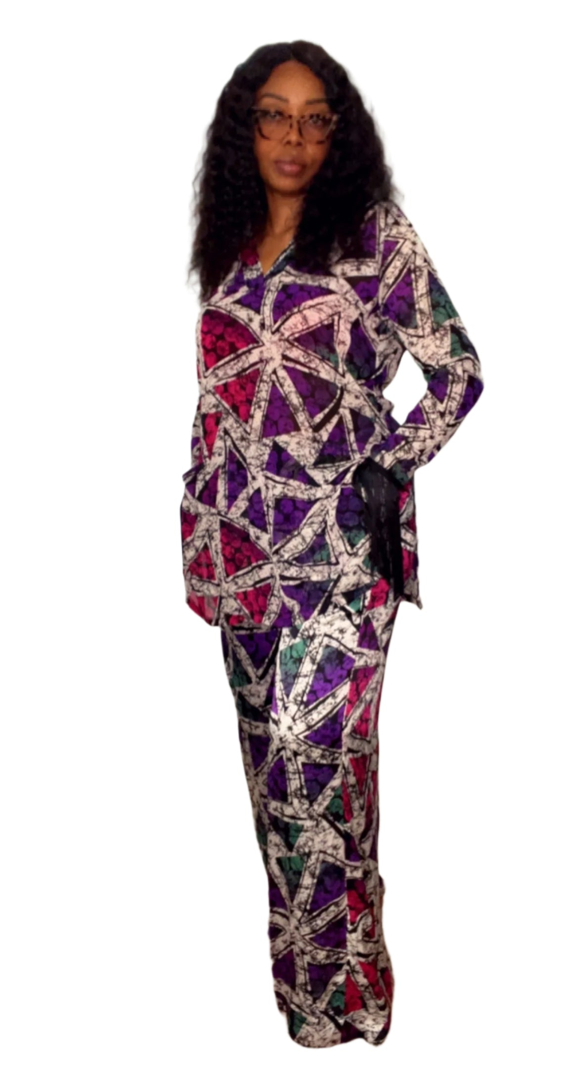 2Piece Summer Party Pant Set - Silk and Chiffon  - 011- Tall Length