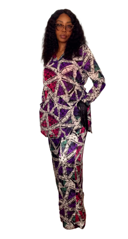 2Piece Summer Party Pant Set - Silk and Chiffon  - 011- Tall Length