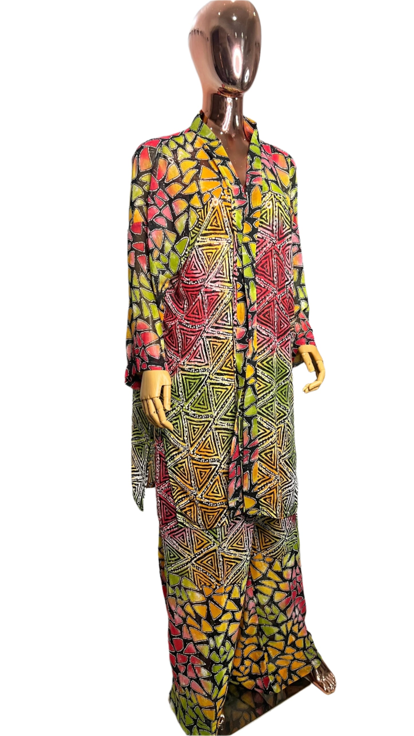 2Piece Summer Party Kimono and Pant Set - Chiffon  - 012- Tall Length