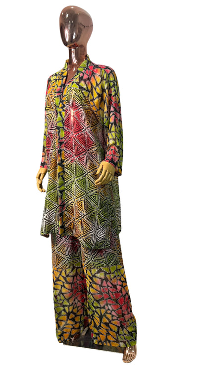 2Piece Summer Party Kimono and Pant Set - Chiffon  - 012- Tall Length