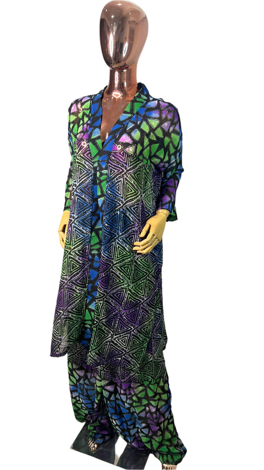 2Piece Summer Party Kimono and Pant Set - Chiffon  - 012- Tall Length
