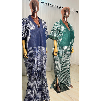 Adire/Batik Tye Dye Cotton kaftan/BouBou Kaftan/Caftan Shirt dress Summer/Beach wear Evening wear maxi/gown with slit