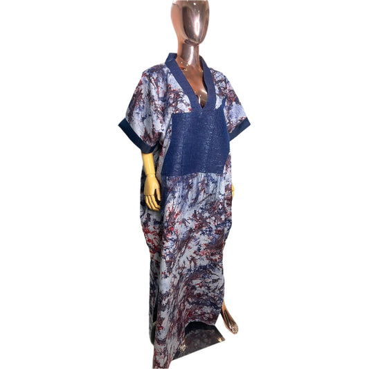 Adire/Batik Tye Dye Cotton kaftan/BouBou Kaftan/Caftan Shirt dress Summer/Beach wear Evening wear maxi/gown with slit