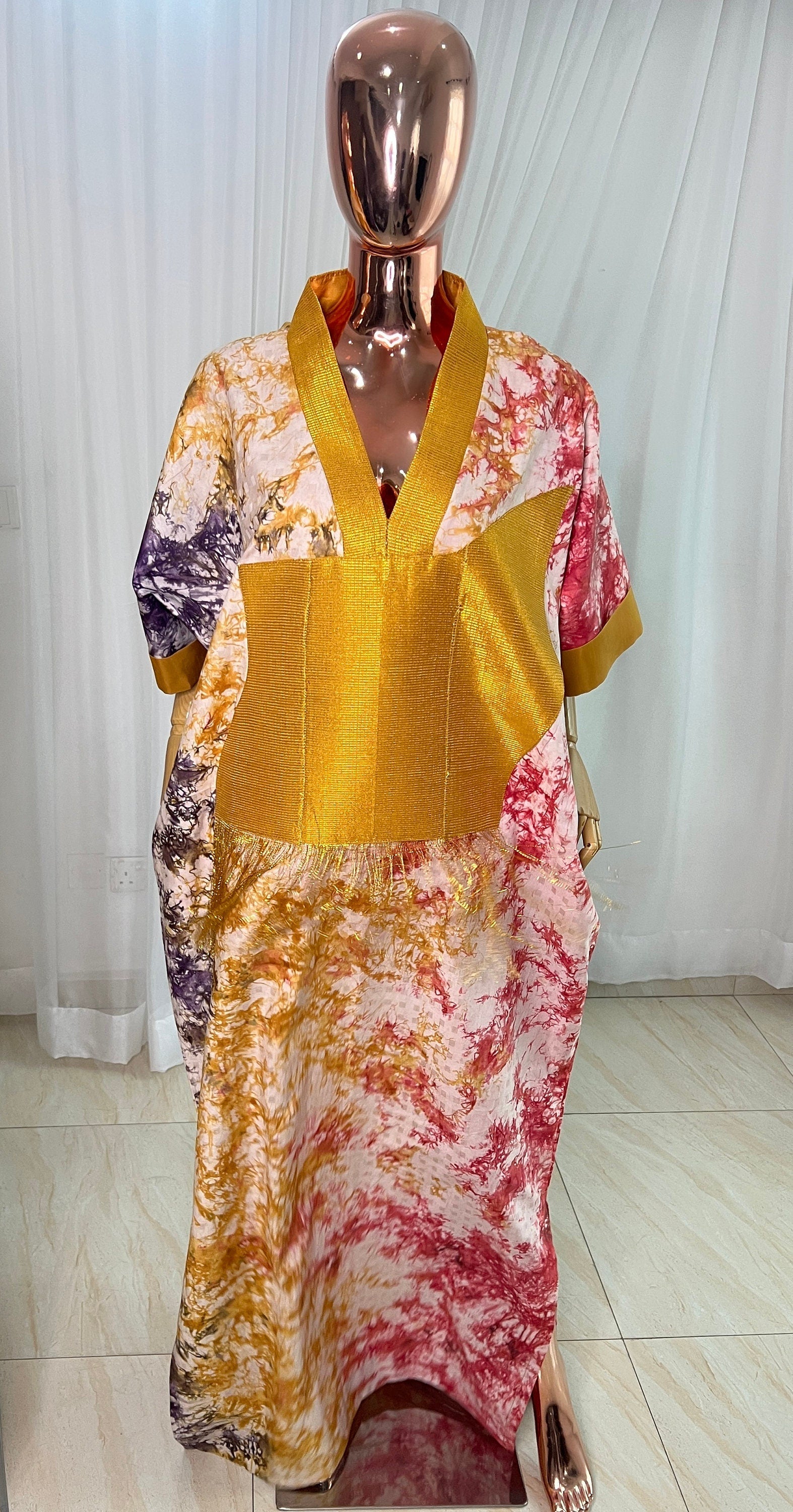 Adire/Batik Tye Dye Cotton kaftan/BouBou Kaftan/Caftan Shirt dress Summer/Beach wear Evening wear maxi/gown with slit