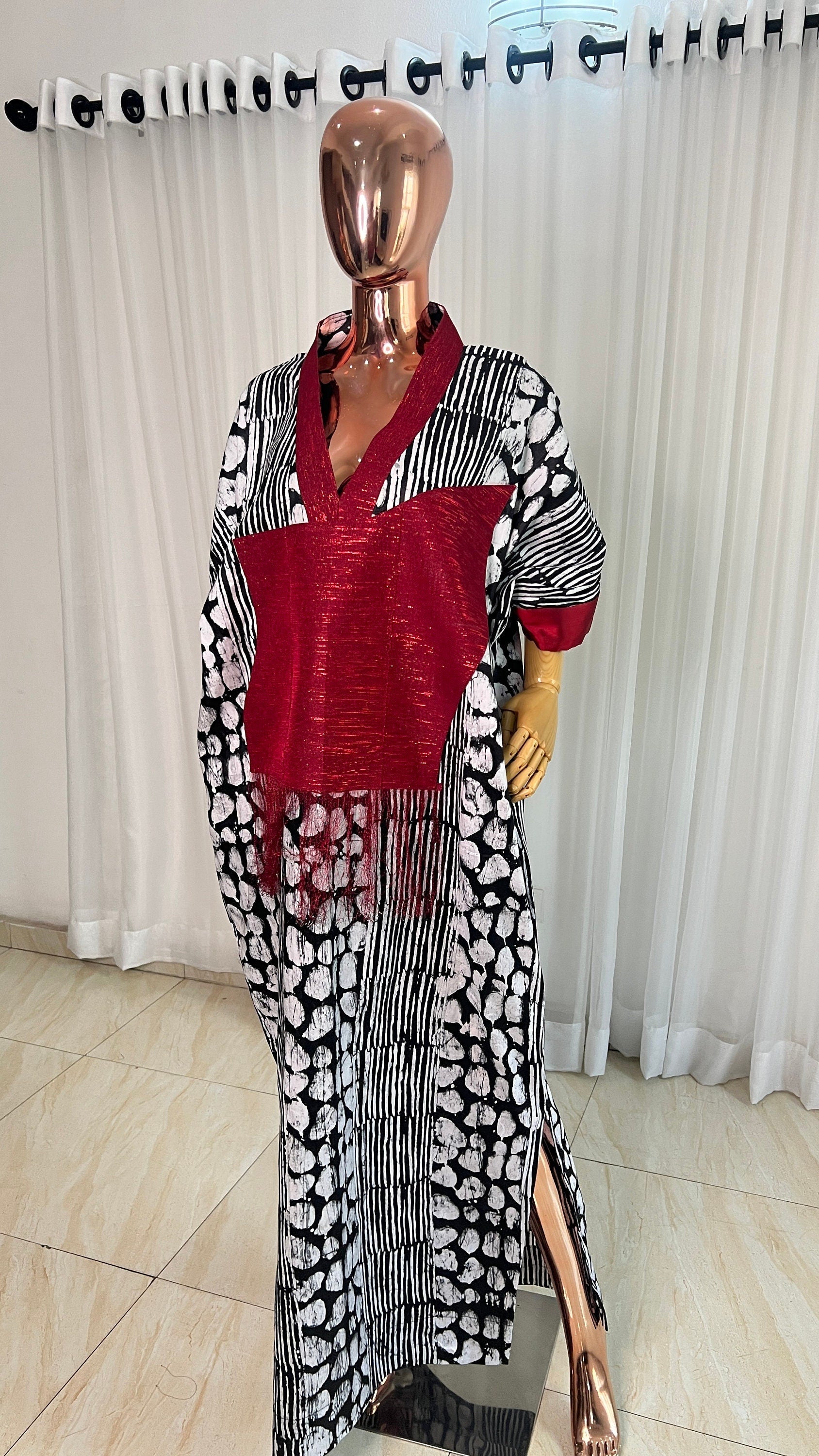 Adire/Batik Tye Dye Brocade kaftan/BouBou Kaftan/Caftan Shirt dress Summer/Beach wear Evening wear maxi/gown with slit