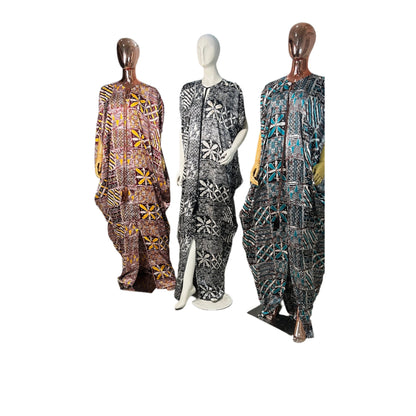 Adire/Batik Tye Dye Silk kaftan/BouBou Kaftan/Caftan Shirt dress Chiffon scarf Summer/Beach wear Evening wear maxi/gown with slit