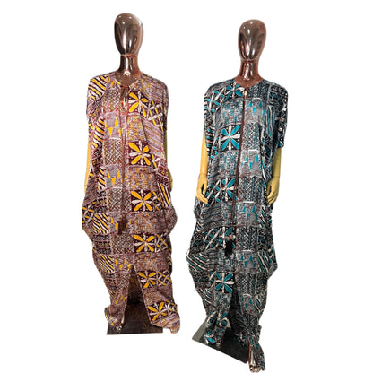 Adire/Batik Tye Dye Silk kaftan/BouBou Kaftan/Caftan Shirt dress Chiffon scarf Summer/Beach wear Evening wear maxi/gown with slit