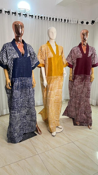 Adire/Batik Tye Dye Cotton kaftan/BouBou Kaftan/Caftan Shirt dress Summer/Beach wear Evening wear maxi/gown with slit