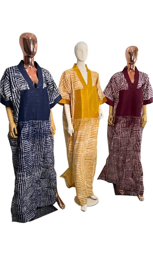 Adire/Batik Tye Dye Cotton kaftan/BouBou Kaftan/Caftan Shirt dress Summer/Beach wear Evening wear maxi/gown with slit