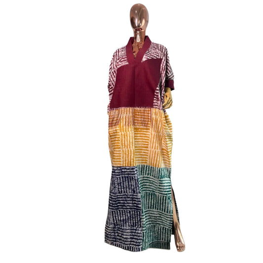 Adire/Batik Tye Dye Cotton kaftan/BouBou Kaftan/Caftan Shirt dress Summer/Beach wear Evening wear maxi/gown with slit