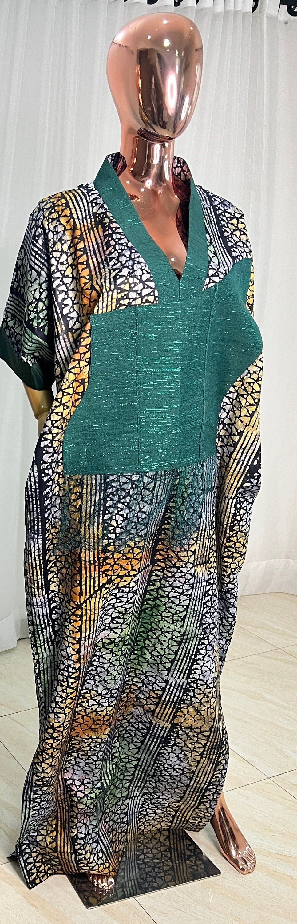 Adire/Batik Tye Dye Brocade kaftan/BouBou Kaftan/Caftan Shirt dress Summer/Beach wear Evening wear maxi/gown with slit