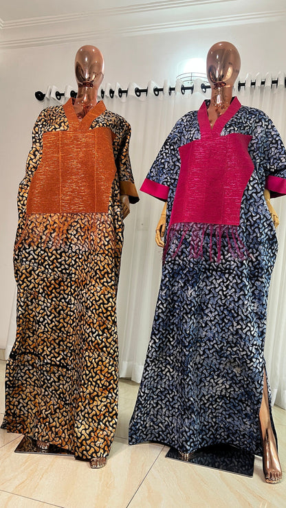 Adire/Batik Tye Dye Brocade kaftan/BouBou Kaftan/Caftan Shirt dress Summer/Beach wear Evening wear maxi/gown with slit