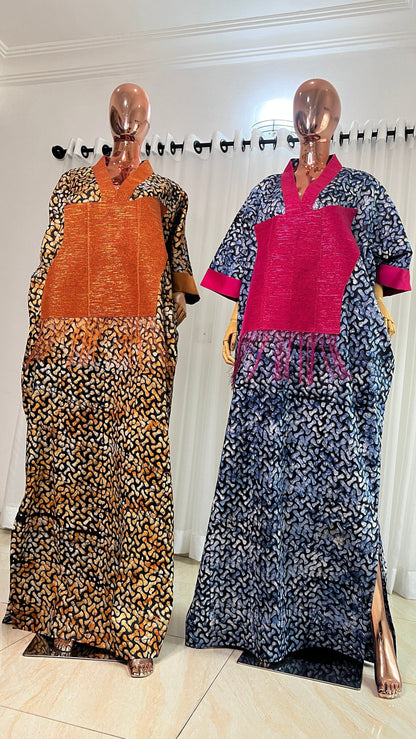 Adire/Batik Tye Dye Brocade kaftan/BouBou Kaftan/Caftan Shirt dress Summer/Beach wear Evening wear maxi/gown with slit