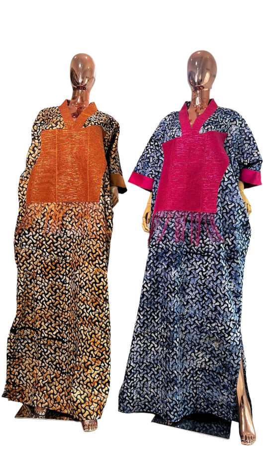 Adire/Batik Tye Dye Brocade kaftan/BouBou Kaftan/Caftan Shirt dress Summer/Beach wear Evening wear maxi/gown with slit