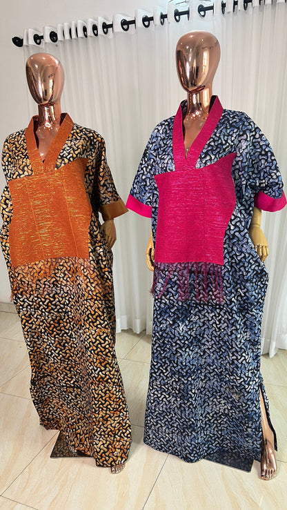 Adire/Batik Tye Dye Brocade kaftan/BouBou Kaftan/Caftan Shirt dress Summer/Beach wear Evening wear maxi/gown with slit