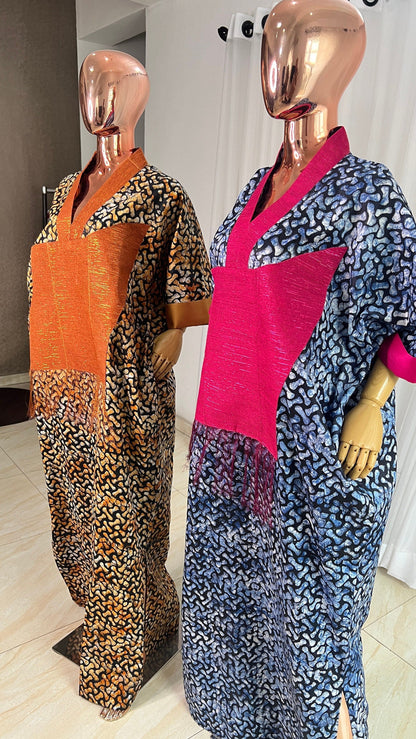 Adire/Batik Tye Dye Brocade kaftan/BouBou Kaftan/Caftan Shirt dress Summer/Beach wear Evening wear maxi/gown with slit