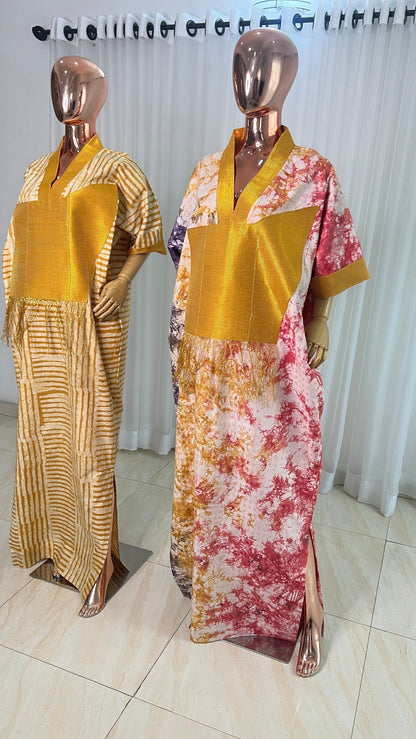 Adire/Batik Tye Dye Cotton kaftan/BouBou Kaftan/Caftan Shirt dress Summer/Beach wear Evening wear maxi/gown with slit