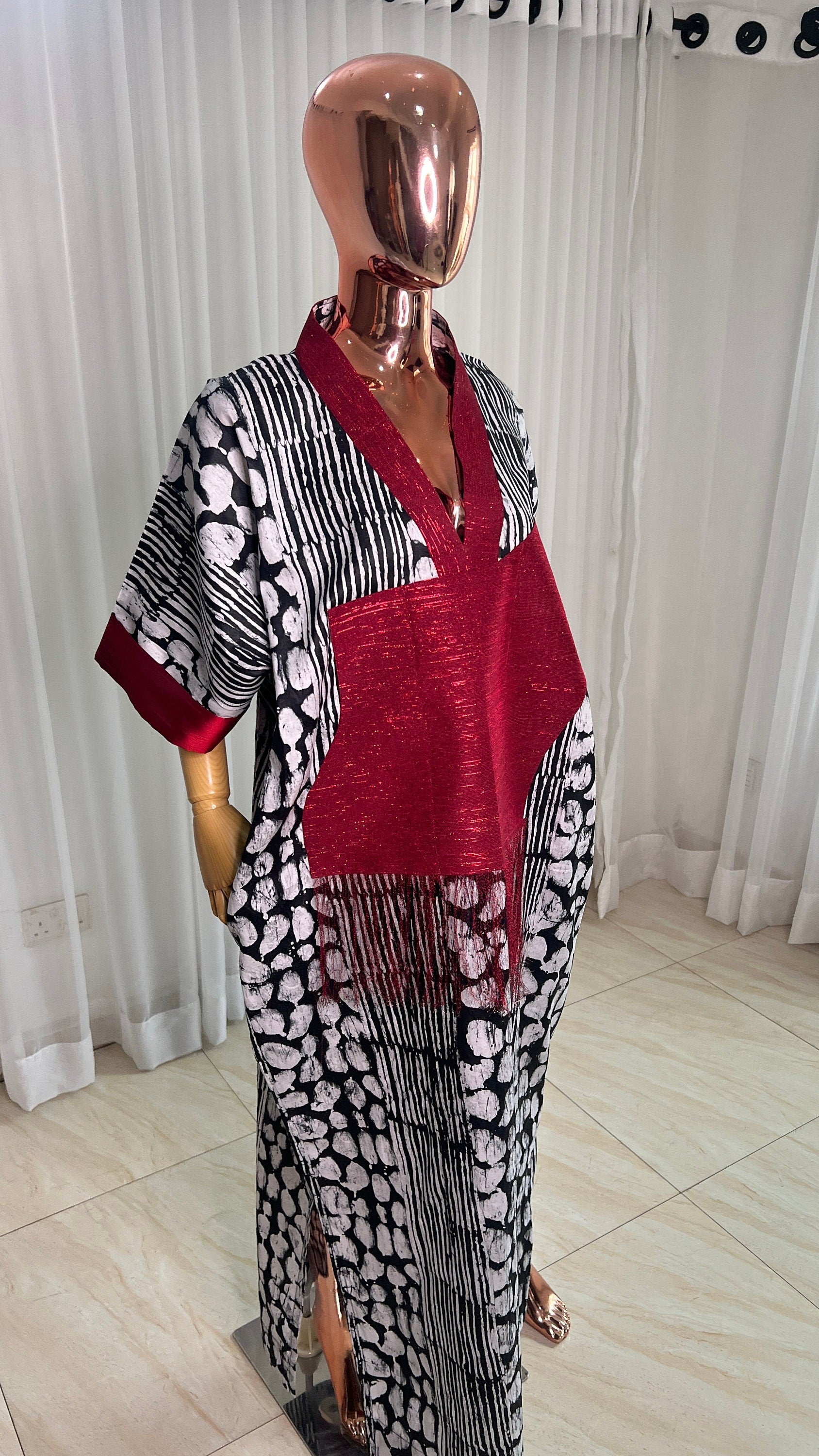 Adire/Batik Tye Dye Brocade kaftan/BouBou Kaftan/Caftan Shirt dress Summer/Beach wear Evening wear maxi/gown with slit